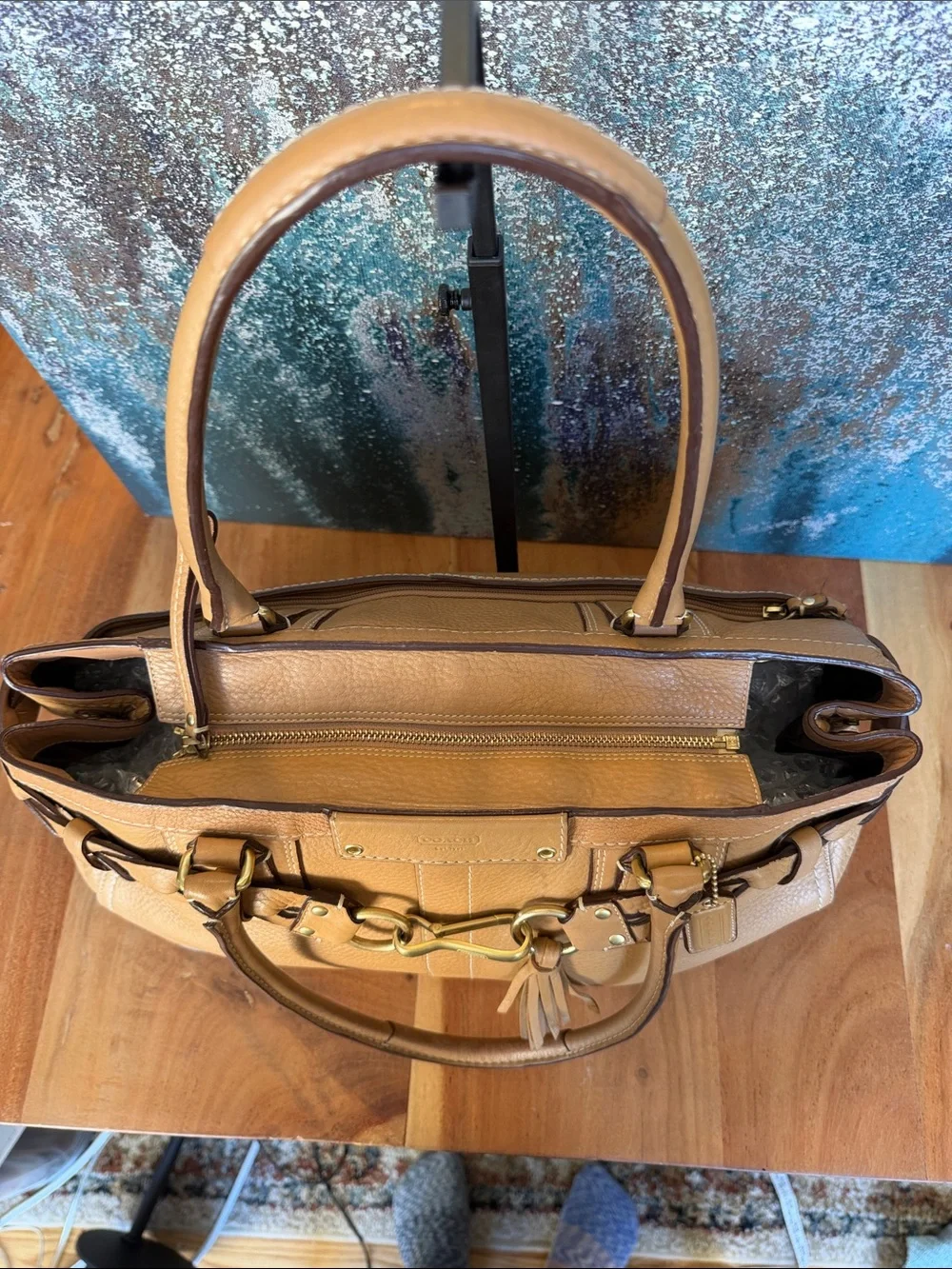 Coach Boho Y2K Vintage 2006 Hamptons XL Braided Leather Satchel Tan VGVC